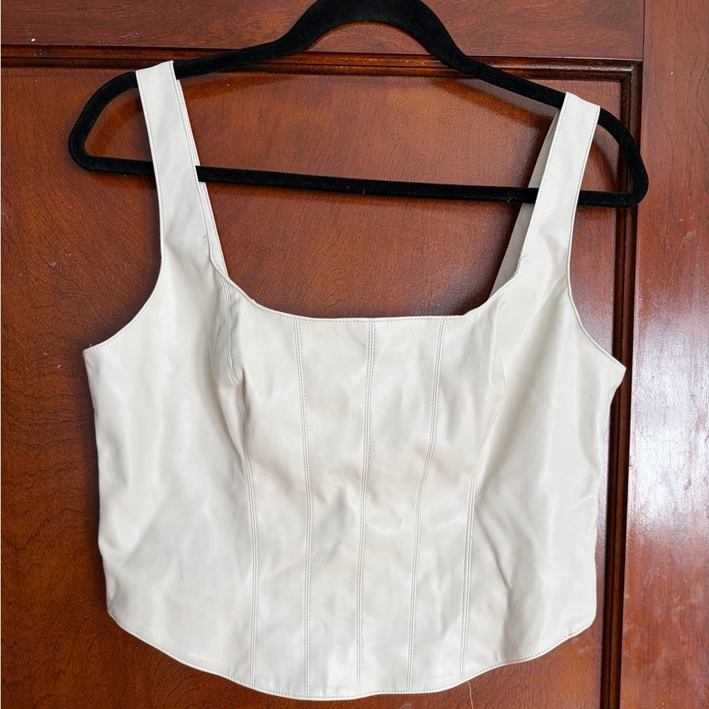 Abercrombie & Fitch Cream Faux Leather Corset Top